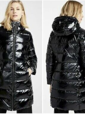 Michael Kors Glossy Long Down Puffer Jacket - Black sz S